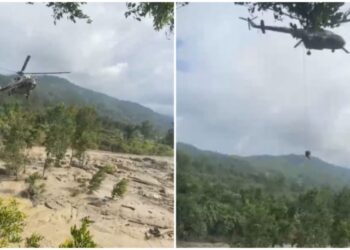 त्रिशुलीको बाढीमा फसेका दुई जनाको हेलिकोप्टरमार्फत उद्धार