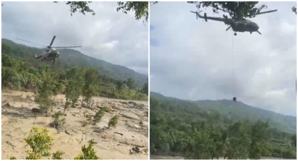 त्रिशुलीको बाढीमा फसेका दुई जनाको हेलिकोप्टरमार्फत उद्धार